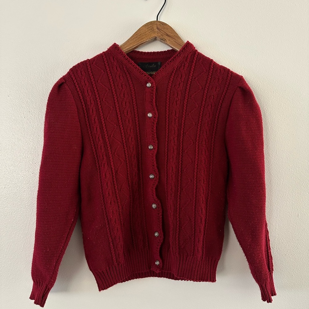 Anita Red Cable Knit Cardigan Sweater